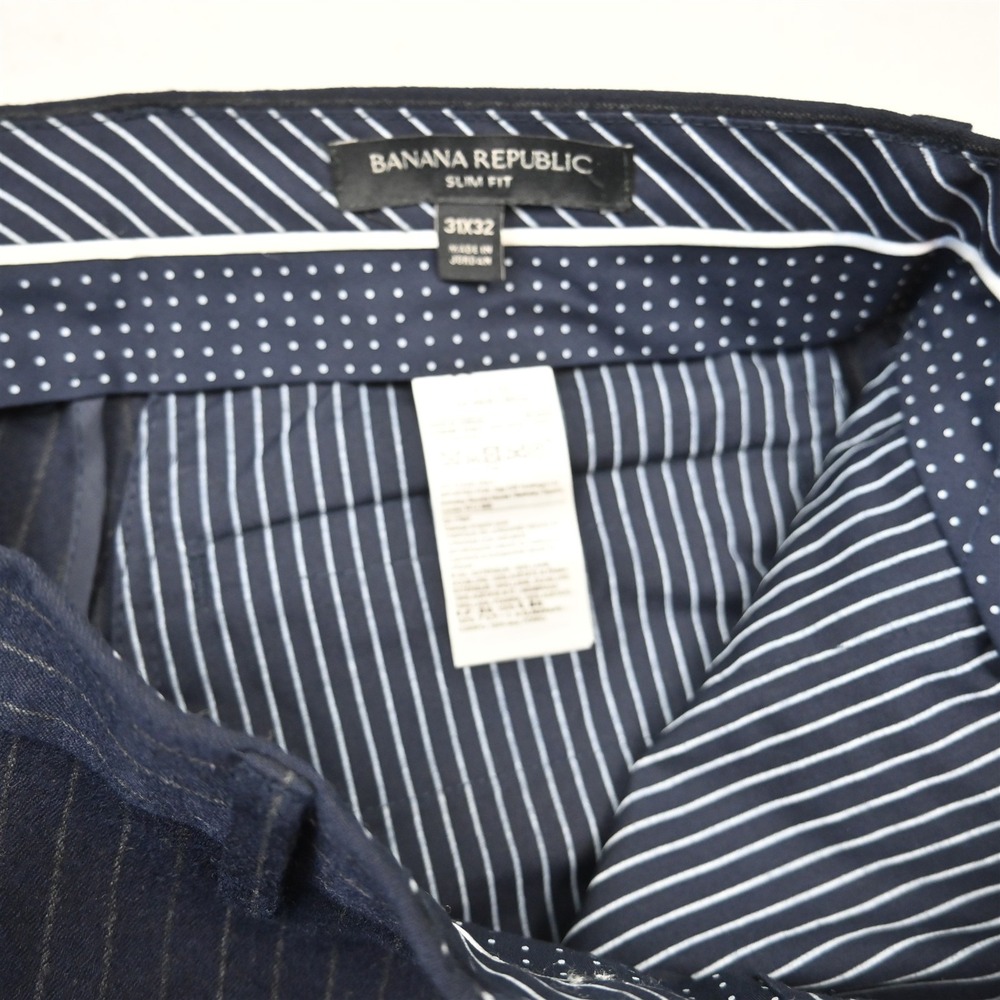 Banana Republic 31x32 Navy 100% Wool Flannel Stripe 378488 Slim Dress Mens Pants - Picture 3 of 9